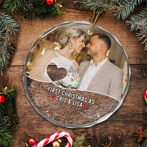 Custom Photo First Christmas As Mr & Mrs Couples - Gift for Couples, Wedding - Personalized Glass Ornament NH96