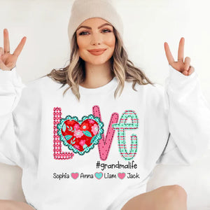 Valentine's Day Love Grandma Life - Personalized Sweatshirt With Design On Sleeve - Gift For Grandma, Mom, Wife | Custom Sleeve NH96