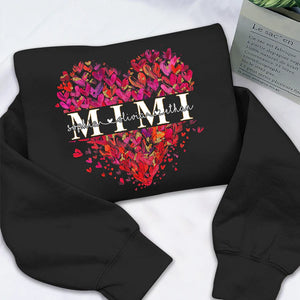 Grandma Heart, Mimi And Kids- Personalized Sweatshirt With Design On Sleeve -  Meaningful Gifts For Grandma, Mom, Wife | Custom Sleeve NH96