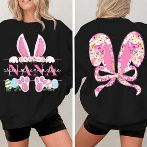 Bunny Easter Coquette Nana And Kids - Personalized Sweatshirt With Design On Sleeve - Gift For Grandma, Mom, Wife | Custom Sleeve NH96