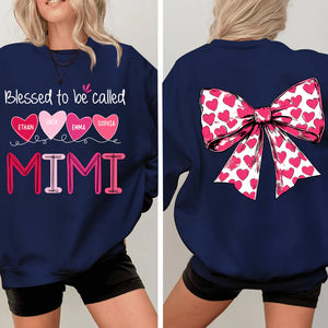 Blessed To Be Called Mimi Heart Bow - Personalized Sweatshirt With Design On Sleeve - Meaningful Gifts For Grandma, Mom, Wife | Custom Sleeve NH96