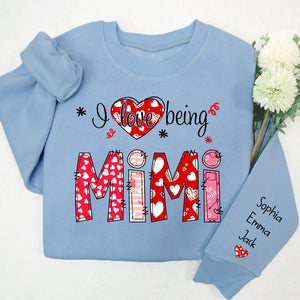 I love being Mimi Valentine Heart - Personalized Sweatshirt With Design On Sleeve - Gift For Grandma, Mom, Wife - NH96