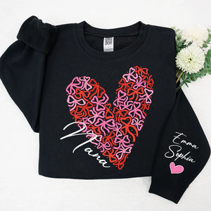 Nana Bow Heart  - Personalized Sweatshirt With Design On Sleeve - Gift For Grandma, Mom, Wife | Custom Sleeve NH96