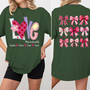 Love Grandmalife Valentine Bow - Personalized Sweatshirt With Design On Sleeve - Gift For Grandma, Mom, Wife | Custom Sleeve NH96