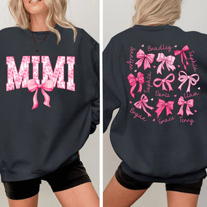 Mimi Pink Bow And Kids V2 - Personalized Sweatshirt With Design On Sleeve -  Meaningful Gifts For Grandma, Mom, Wife | Custom Sleeve NH96