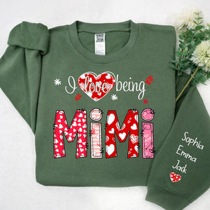 I love being Mimi Valentine Heart - Personalized Sweatshirt With Design On Sleeve - Gift For Grandma, Mom, Wife - NH96