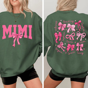 Pink Mimi Bow And Kids - Personalized Sweatshirt With Design On Sleeve - Gift For Grandma, Mom, Wife - NH96