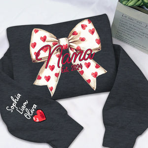 Love Grandma Valentine Bow - Personalized Sweatshirt With Design On Sleeve - Gift For Grandma, Mom, Wife | Custom Sleeve NH96