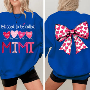 Blessed To Be Called Mimi Heart Bow - Personalized Sweatshirt With Design On Sleeve - Meaningful Gifts For Grandma, Mom, Wife | Custom Sleeve NH96