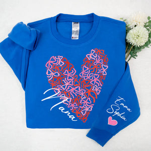 Nana Bow Heart  - Personalized Sweatshirt With Design On Sleeve - Gift For Grandma, Mom, Wife | Custom Sleeve NH96