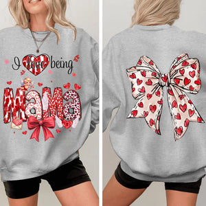 Custom I love being Mama - Personalized Sleeve Printed Sweatshirt - Meaningful Valentine Gifts, For Mama, Gift For Grandma, Mom, Wife | Custom Sleeve NH96