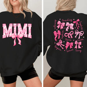 Mimi Pink Bow And Kids V2 - Personalized Sweatshirt With Design On Sleeve -  Meaningful Gifts For Grandma, Mom, Wife | Custom Sleeve NH96