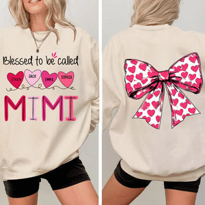 Blessed To Be Called Mimi Heart Bow - Personalized Sweatshirt With Design On Sleeve - Meaningful Gifts For Grandma, Mom, Wife | Custom Sleeve NH96