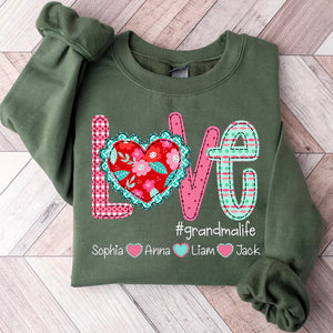 Valentine's Day Love Grandma Life - Personalized Sweatshirt With Design On Sleeve - Gift For Grandma, Mom, Wife | Custom Sleeve NH96