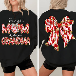 First Mom Now Grandma Heart - Personalized Sweatshirt With Design On Sleeve -  Meaningful Gifts For Grandma, Mom, Wife | Custom Sleeve NH96