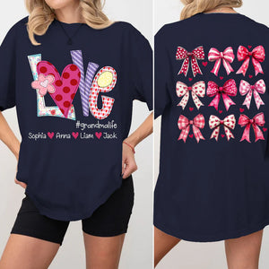 Love Grandmalife Valentine Bow - Personalized Sweatshirt With Design On Sleeve - Gift For Grandma, Mom, Wife | Custom Sleeve NH96