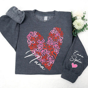 Nana Bow Heart  - Personalized Sweatshirt With Design On Sleeve - Gift For Grandma, Mom, Wife | Custom Sleeve NH96