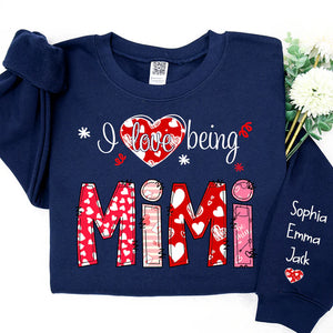 I love being Mimi Valentine Heart - Personalized Sweatshirt With Design On Sleeve - Gift For Grandma, Mom, Wife - NH96