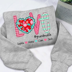 Valentine's Day Love Grandma Life - Personalized Sweatshirt With Design On Sleeve - Gift For Grandma, Mom, Wife | Custom Sleeve NH96