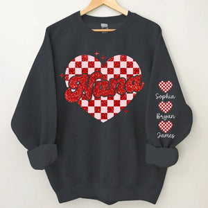 Nana Heart And Kids - Personalized Sweatshirt With Design On Sleeve - Gift For Grandma, Mom, Wife | Custom Sleeve NH96