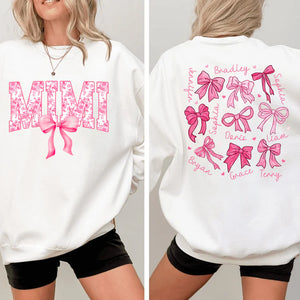 Mimi Pink Bow And Kids V2 - Personalized Sweatshirt With Design On Sleeve -  Meaningful Gifts For Grandma, Mom, Wife | Custom Sleeve NH96