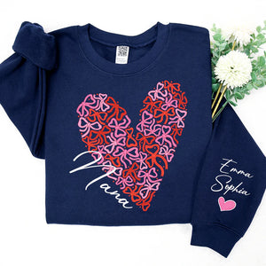 Nana Bow Heart  - Personalized Sweatshirt With Design On Sleeve - Gift For Grandma, Mom, Wife | Custom Sleeve NH96