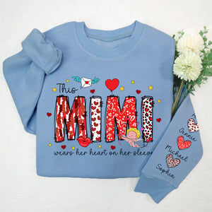 This Mimi Wears Her Heart On Her Sleeve - Personalized Sweatshirt With Design On Sleeve - Meaningful Valentine Gifts For Grandma, Mom, Wife - NH96