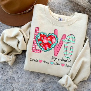 Valentine's Day Love Grandma Life - Personalized Sweatshirt With Design On Sleeve - Gift For Grandma, Mom, Wife | Custom Sleeve NH96