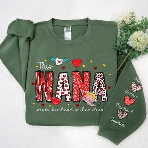 This Mimi Wears Her Heart On Her Sleeve - Personalized Sweatshirt With Design On Sleeve - Meaningful Valentine Gifts For Grandma, Mom, Wife - NH96