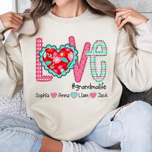 Valentine's Day Love Grandma Life - Personalized Sweatshirt With Design On Sleeve - Gift For Grandma, Mom, Wife | Custom Sleeve NH96