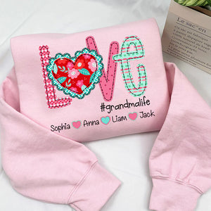 Valentine's Day Love Grandma Life - Personalized Sweatshirt With Design On Sleeve - Gift For Grandma, Mom, Wife | Custom Sleeve NH96