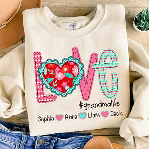 Valentine's Day Love Grandma Life - Personalized Sweatshirt With Design On Sleeve - Gift For Grandma, Mom, Wife | Custom Sleeve NH96