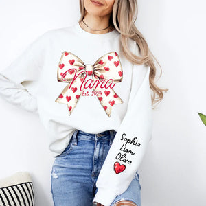 Love Grandma Valentine Bow - Personalized Sweatshirt With Design On Sleeve - Gift For Grandma, Mom, Wife | Custom Sleeve NH96