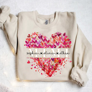 Grandma Heart, Mimi And Kids- Personalized Sweatshirt With Design On Sleeve -  Meaningful Gifts For Grandma, Mom, Wife | Custom Sleeve NH96