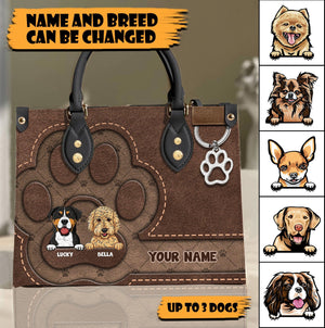 Lovely Big Brown Paws - Personalized Leather Handbag - Gift for Dog Lovers, Dog Dad, Dog Mom | CLP13 NH96