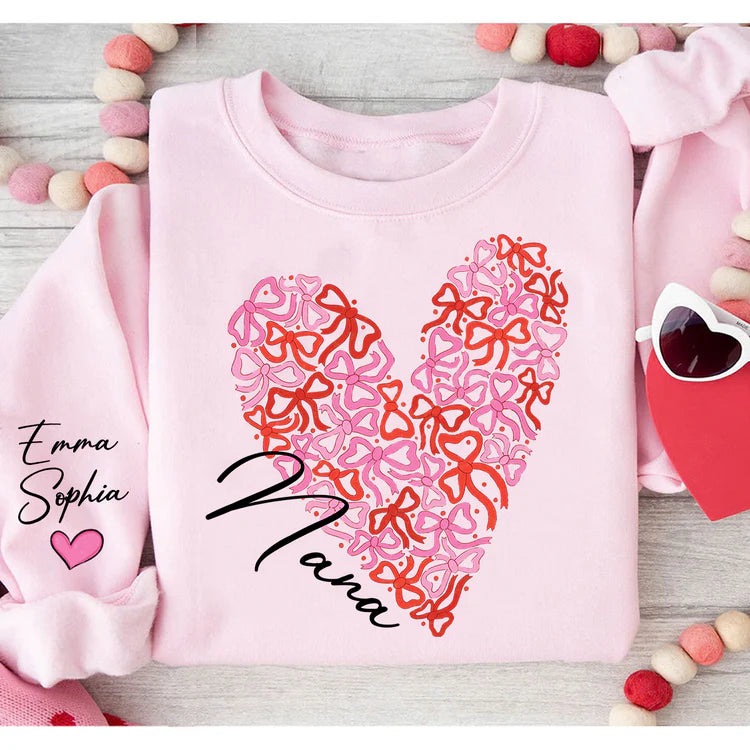 Nana Bow Heart  - Personalized Sweatshirt With Design On Sleeve - Gift For Grandma, Mom, Wife | Custom Sleeve NH96