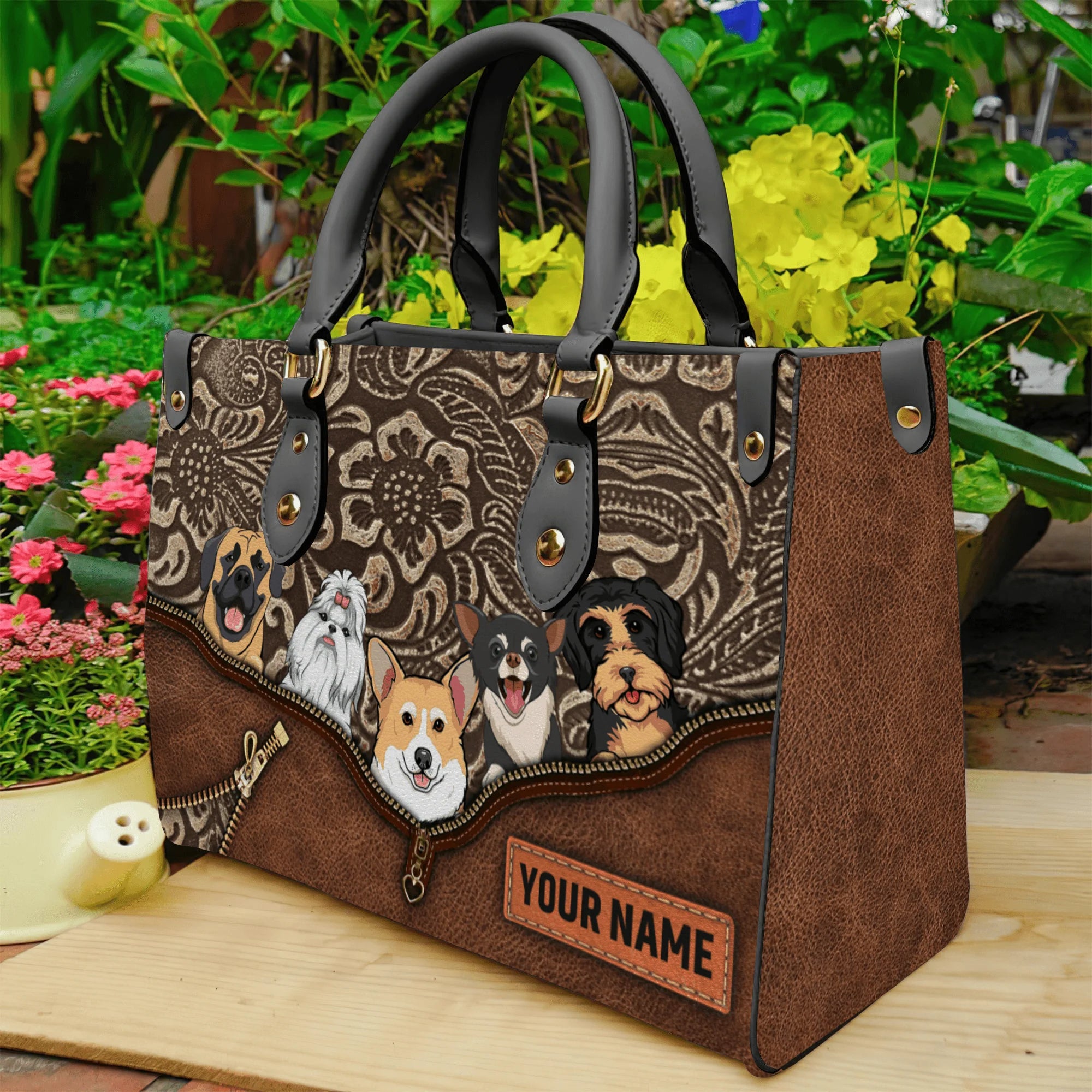 Life Would Be Ruff Without You - Personalized Leather Handbag - Gift for Pet Owners, Dog Lovers, Dog Dad, Dog Mom | CLP14 NH96