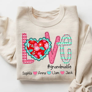 Valentine's Day Love Grandma Life - Personalized Sweatshirt With Design On Sleeve - Gift For Grandma, Mom, Wife | Custom Sleeve NH96