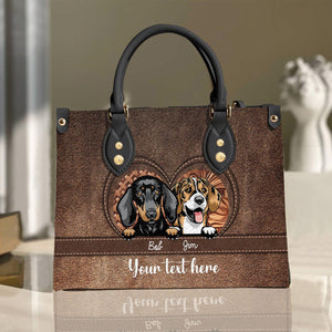 Furry Friends, Forever Loved Brown Heart - Personalized Leather Handbag - Gift for Dog Lovers, Dog Dad, Dog Mom | CLP13 NH96