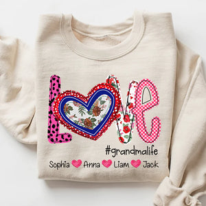 Floral Love Grandma Life - Personalized Sweatshirt With Design On Sleeve - Gift For Grandma, Mom, Wife | Custom Sleeve NH96