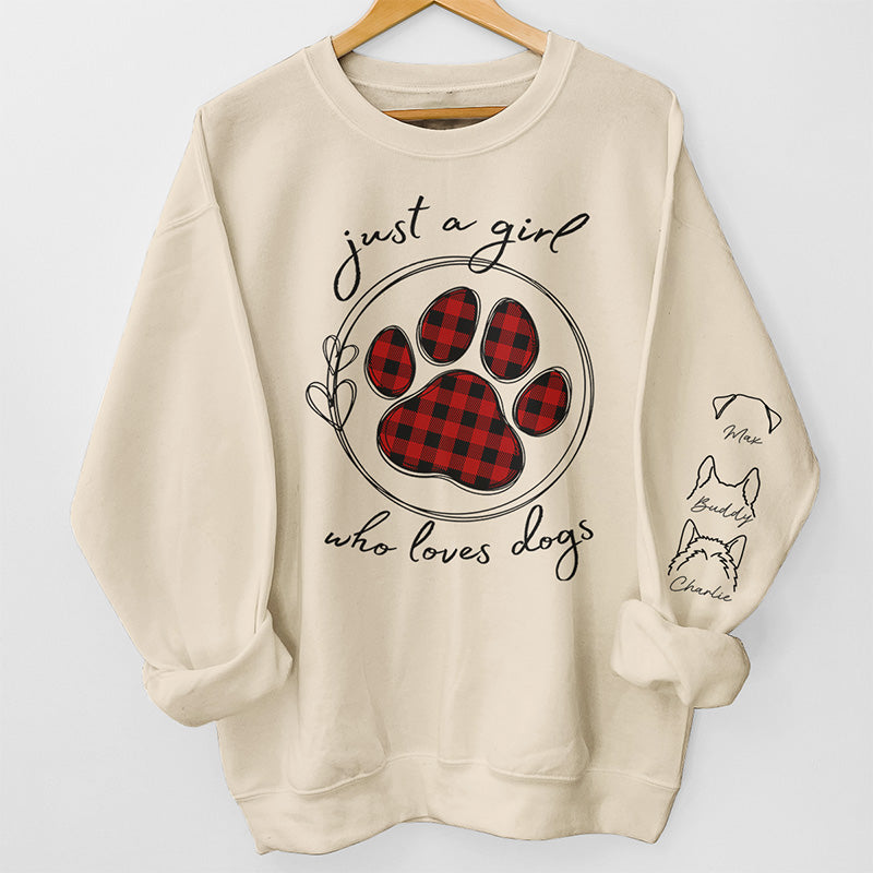 Just A Girl Who Loves Pets - Personalized Sweatshirt With Design On Sleeve - Gift For Pet Owners, Pet Lovers , Cat Lovers, Dog Lovers | Custom Sleeve NH96