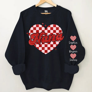 Nana Heart And Kids - Personalized Sweatshirt With Design On Sleeve - Gift For Grandma, Mom, Wife | Custom Sleeve NH96