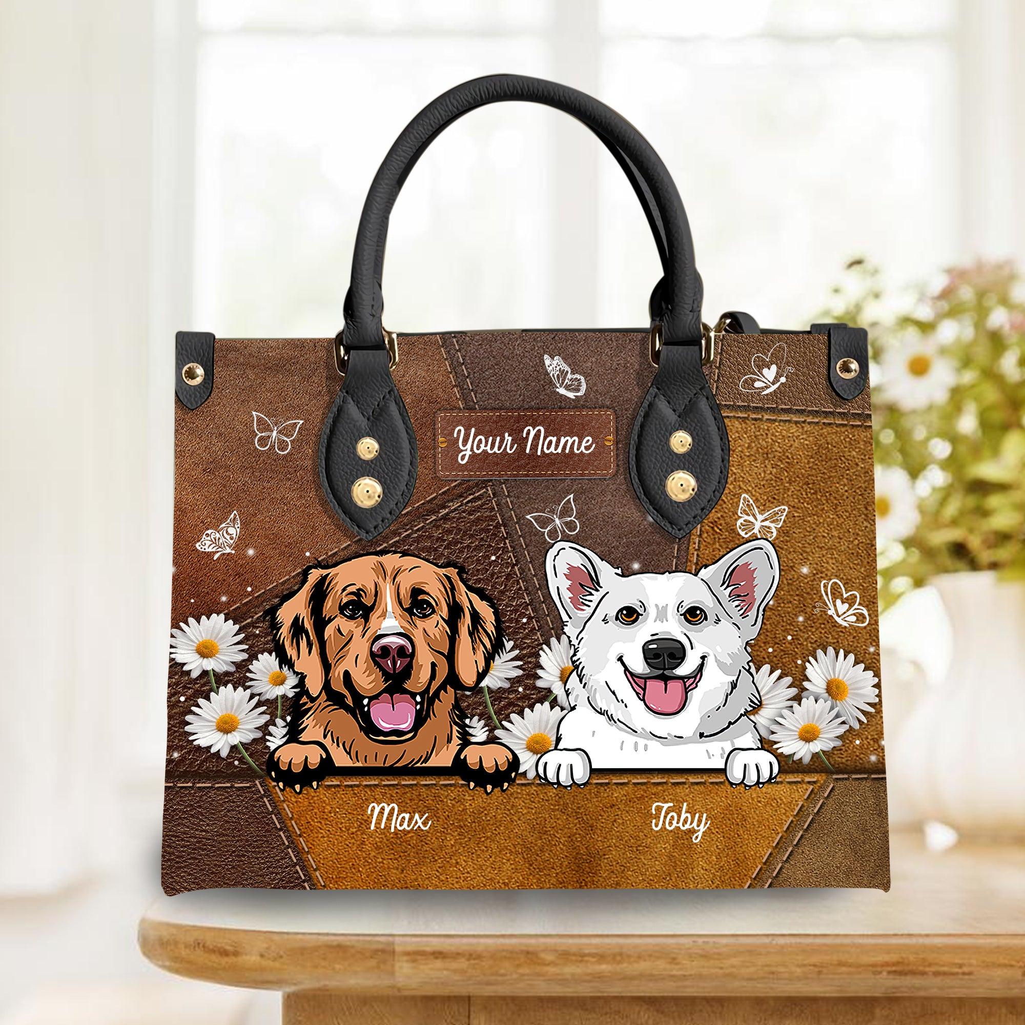 Happiness Is A Warm Puppy Daisy Flower - Personalized Leather Handbag - Gift for Dog Lovers, Dog Dad, Dog Mom | CLP13 NH96