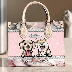 Happiness Is A Warm Puppy Rose Marble - Personalized Leather Handbag - Gift for Dog Lovers, Dog Dad, Dog Mom | CLP13 NH96