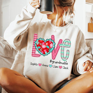 Valentine's Day Love Grandma Life - Personalized Sweatshirt With Design On Sleeve - Gift For Grandma, Mom, Wife | Custom Sleeve NH96