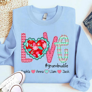 Valentine's Day Love Grandma Life - Personalized Sweatshirt With Design On Sleeve - Gift For Grandma, Mom, Wife | Custom Sleeve NH96