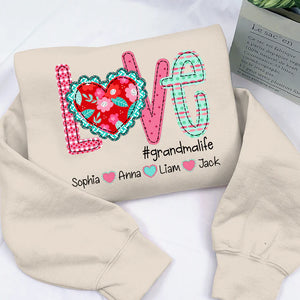 Valentine's Day Love Grandma Life - Personalized Sweatshirt With Design On Sleeve - Gift For Grandma, Mom, Wife | Custom Sleeve NH96