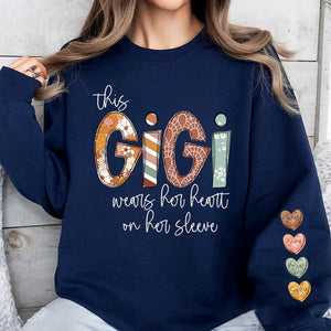 This Gigi Wears Her Heart On Her Sleeve - Personalized Sweatshirt With Design On Sleeve -  Meaningful Gifts For Grandma, Mom, Wife | Custom Sleeve NH96