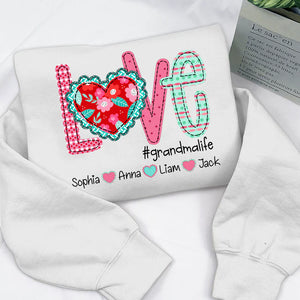 Valentine's Day Love Grandma Life - Personalized Sweatshirt With Design On Sleeve - Gift For Grandma, Mom, Wife | Custom Sleeve NH96