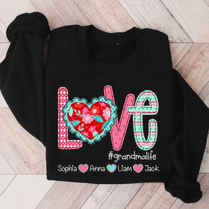 Valentine's Day Love Grandma Life - Personalized Sweatshirt With Design On Sleeve - Gift For Grandma, Mom, Wife | Custom Sleeve NH96